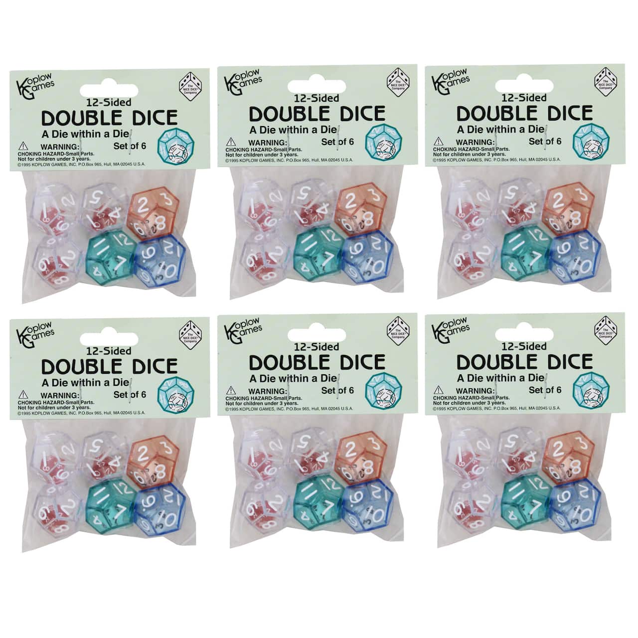 Koplow Games 15/16&#x22; 12-Sided Double Dice Set, 6 Packs of 6